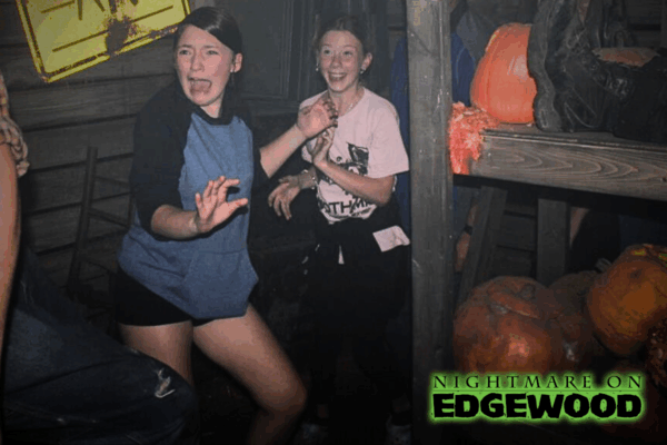 Jump scare photo of customer reaction at Nightmare on Edgewood 2025