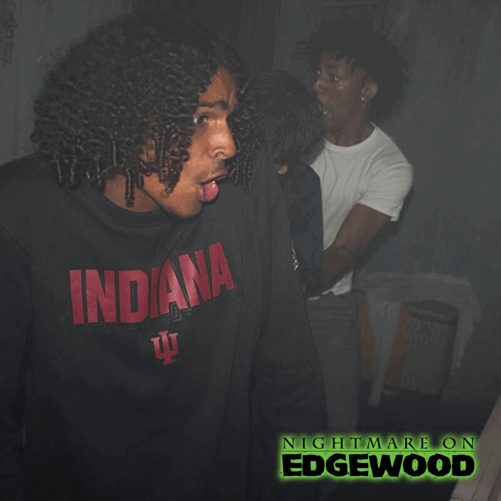 Jump scare photo of customer reaction at Nightmare on Edgewood 2025